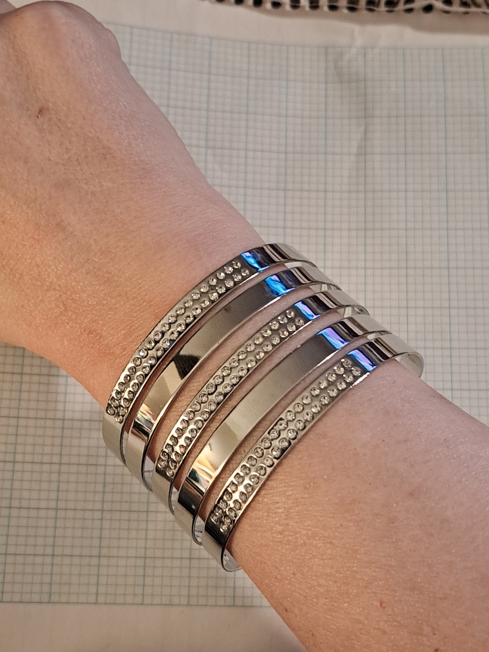 Silver-Tone Multi-Band Crystal Cuff Bracelet - Silver